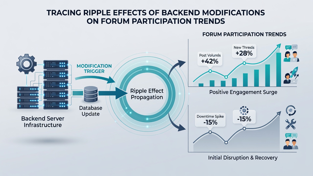 Chart illustrating user engagement metrics across multiple forums after infrastructure updates